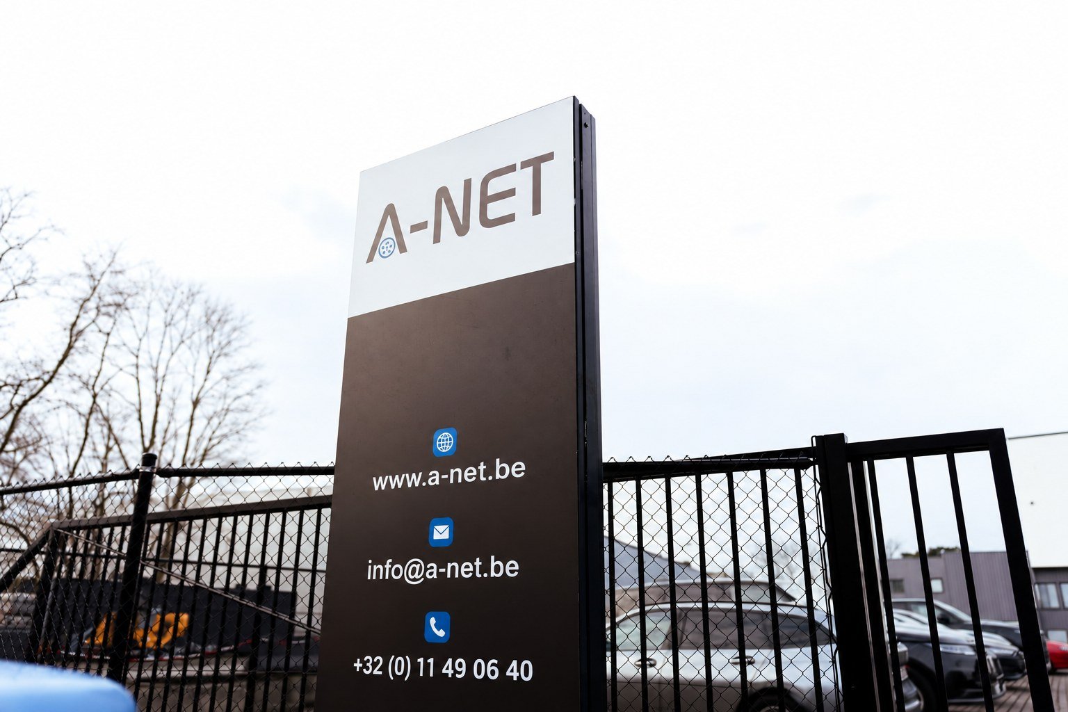 Onthaalbord van A-NET aan de hoofdzetel in Beringen