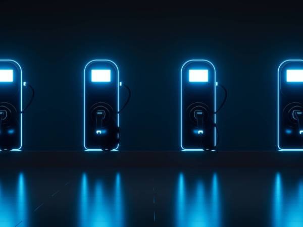 New energy vehicle charging pile, 3d rendering. Digital drawing.